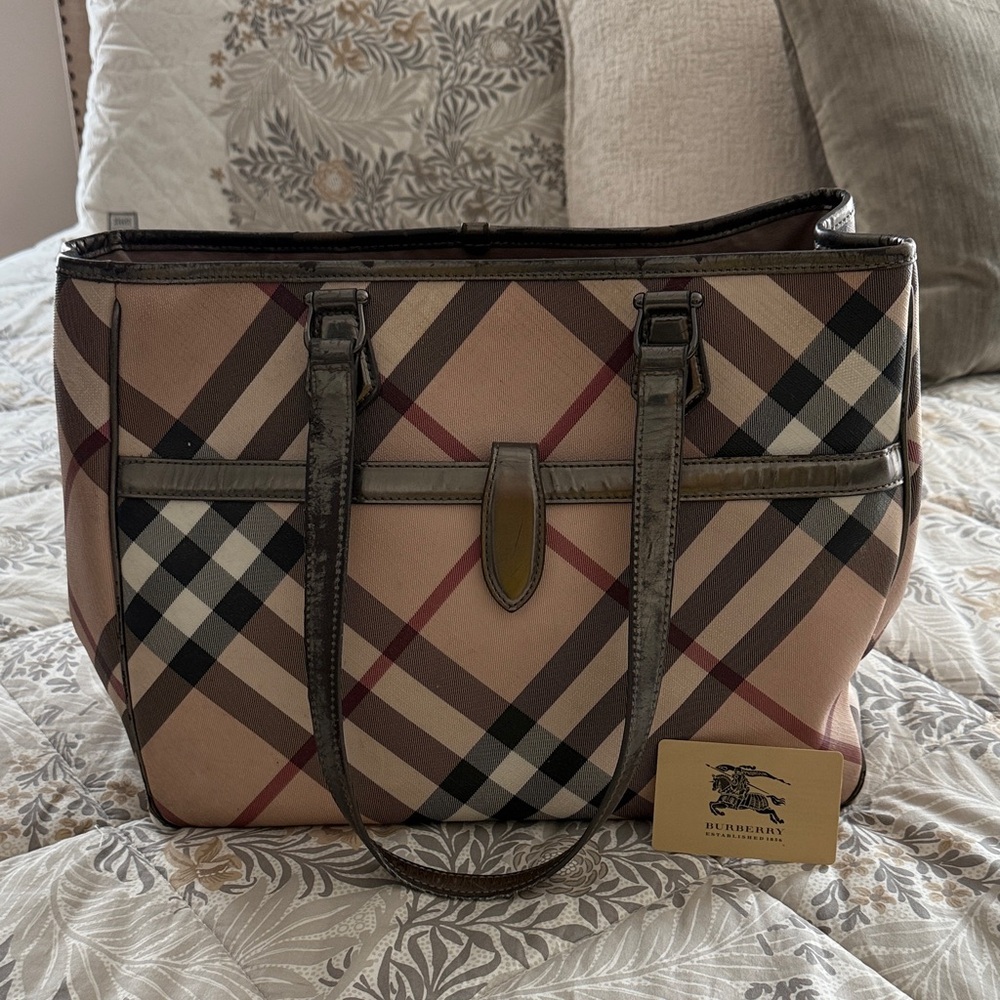 Burberry Beige and Black Checkered Handbag